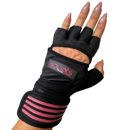 SQUATS TEAM - WOMEN'S ProGrip Fitness Gloves – Genuine Leather with Enhanced Grip & Wrist Support, Foam Padding, and Integrated Towels