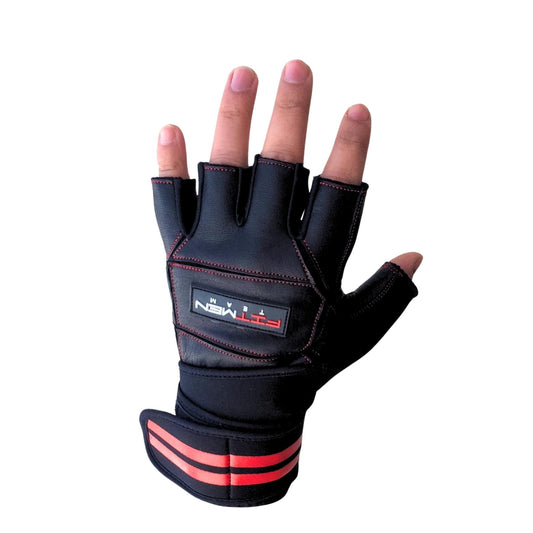 FITMENTEAM Fitness Gloves - 100% Genuine Leather with Foam Inner Lining and Rubberized Palm Grip for Enhanced Grip and Wrist Protection