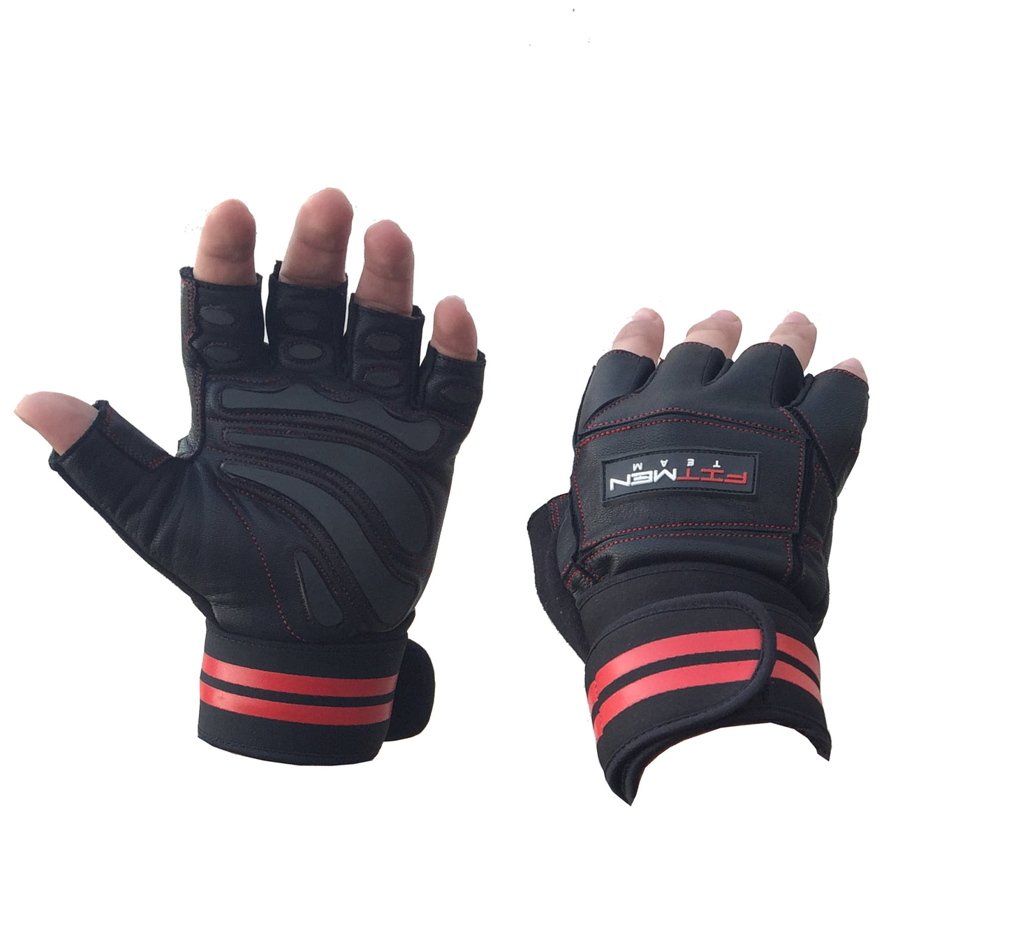 FitMenTeam® Fitness Gloves – 100% Genuine Leather, Foam Inner Lining & Rubberized Palm Grip for Enhanced Grip and Wrist Protection