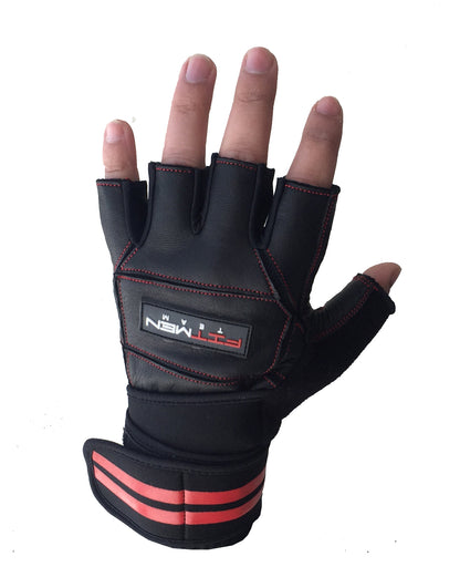 FitMenTeam® Fitness Gloves – 100% Genuine Leather, Foam Inner Lining & Rubberized Palm Grip for Enhanced Grip and Wrist Protection