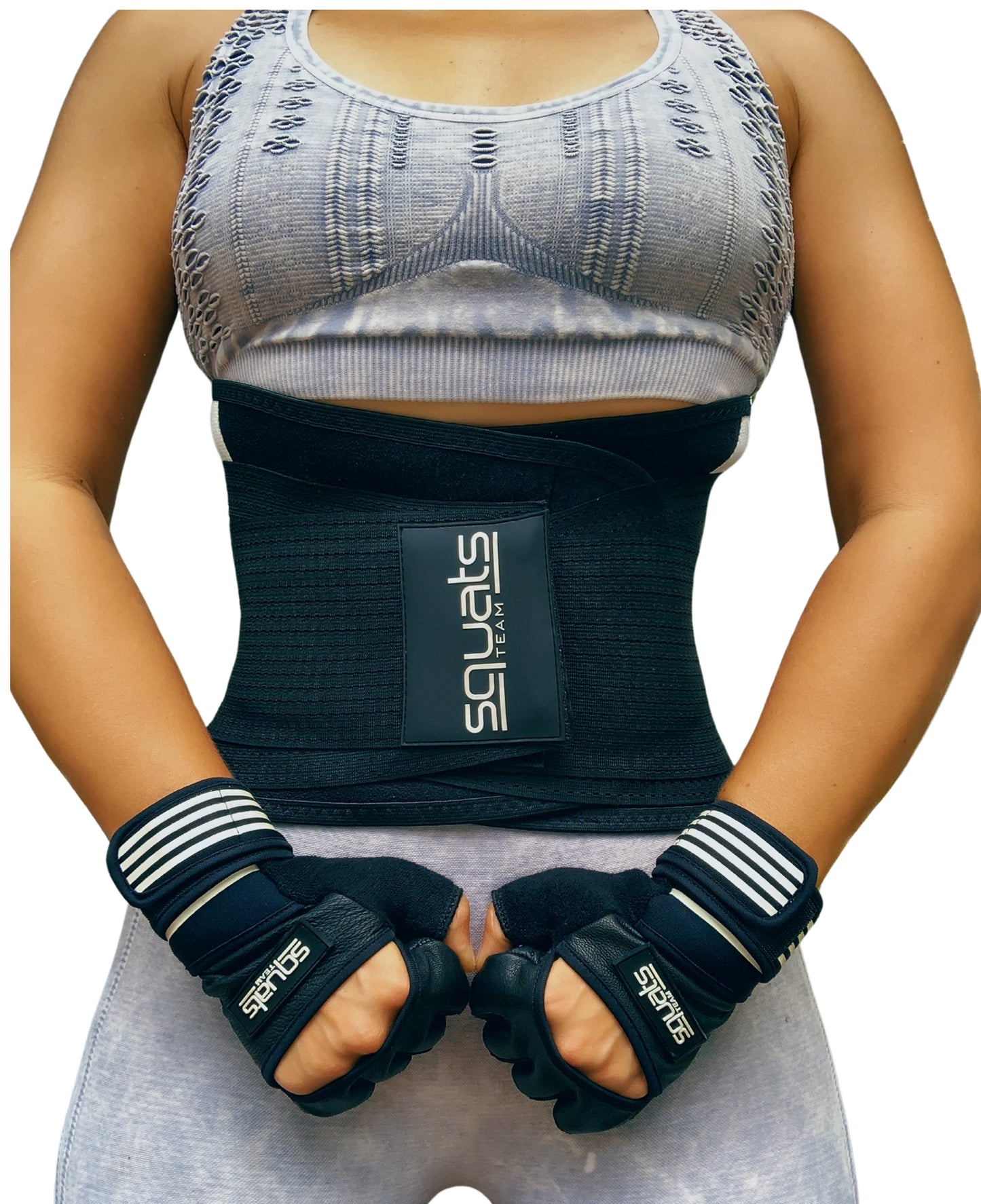 SquatsTeam - COMBO - Women's Waist Trainer Gym Belt + Lifting Gloves + Gym Hat Performance Combo for Lumbar Support & Core Stability - Save $37