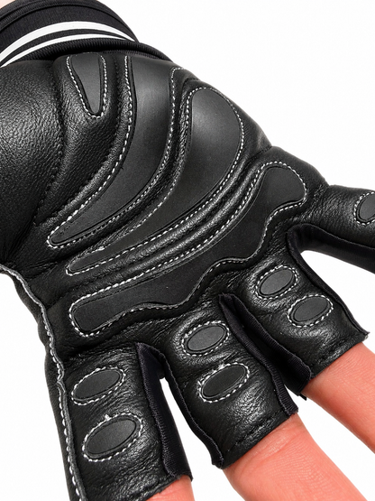 FitMenTeam® Fitness Gloves – 100% Genuine Leather, Foam Inner Lining & Rubberized Palm Grip for Enhanced Grip and Wrist Protection