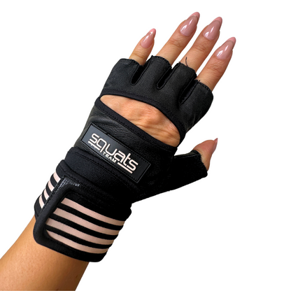SQUATS TEAM - WOMEN'S ProGrip Fitness Gloves – Genuine Leather with Enhanced Grip & Wrist Support, Foam Padding, and Integrated Towels