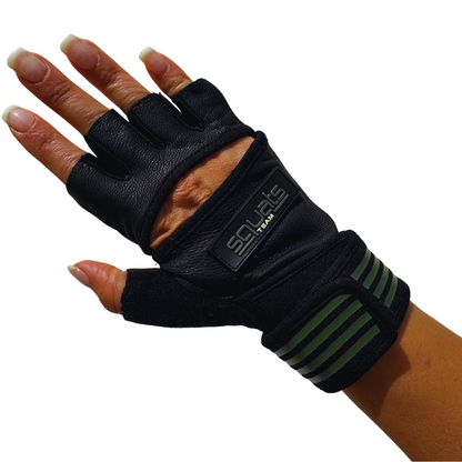 SQUATS TEAM - WOMEN'S ProGrip Fitness Gloves – Genuine Leather with Enhanced Grip & Wrist Support, Foam Padding, and Integrated Towels