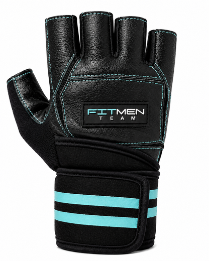 FitMenTeam® Fitness Gloves – 100% Genuine Leather, Foam Inner Lining & Rubberized Palm Grip for Enhanced Grip and Wrist Protection