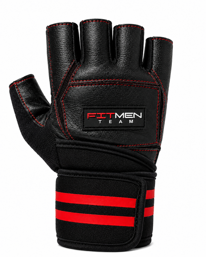 FitMenTeam® Fitness Gloves – 100% Genuine Leather, Foam Inner Lining & Rubberized Palm Grip for Enhanced Grip and Wrist Protection