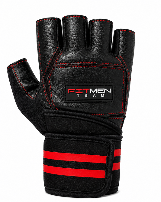 FitMenTeam® Fitness Gloves – 100% Genuine Leather, Foam Inner Lining & Rubberized Palm Grip for Enhanced Grip and Wrist Protection