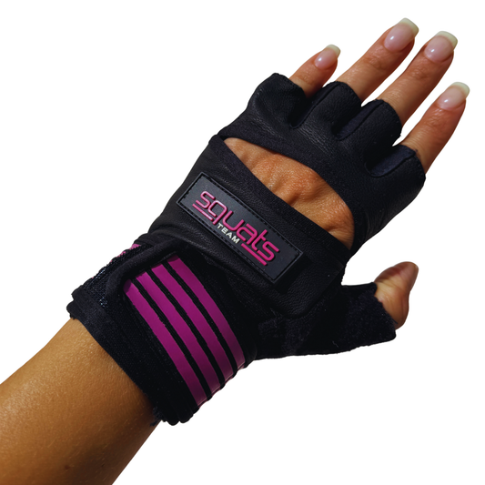 SQUATS TEAM - WOMEN'S ProGrip Fitness Gloves – Genuine Leather with Enhanced Grip & Wrist Support, Foam Padding, and Integrated Towels