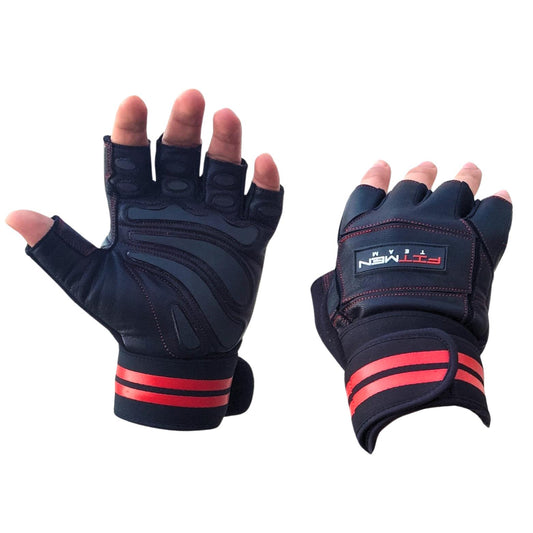 FitMenTeam® Fitness Gloves – 100% Genuine Leather, Foam Inner Lining & Rubberized Palm Grip for Enhanced Grip and Wrist Protection