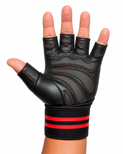 FitMenTeam® Fitness Gloves – 100% Genuine Leather, Foam Inner Lining & Rubberized Palm Grip for Enhanced Grip and Wrist Protection