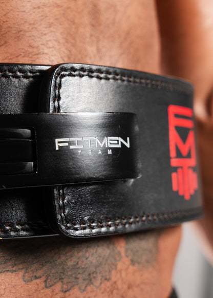 FitMenTeam® Men’s Powerlifting / Weightlifting Leather Belt – Premium Lumbar Support