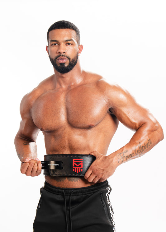 FitMenTeam® Men’s Powerlifting / Weightlifting Leather Belt – Premium Lumbar Support