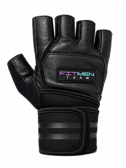 FitMenTeam® Fitness Gloves – 100% Genuine Leather, Foam Inner Lining & Rubberized Palm Grip for Enhanced Grip and Wrist Protection