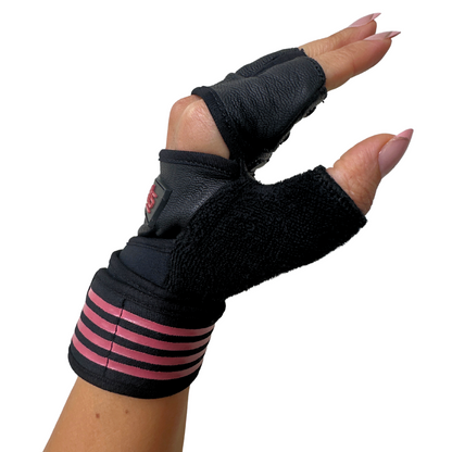 FITMENTEAM - Guantes de fitness ProGrip: cuero genuino con agarre mejorado y soporte para la muñeca, acolchado de espuma y toallas integradas