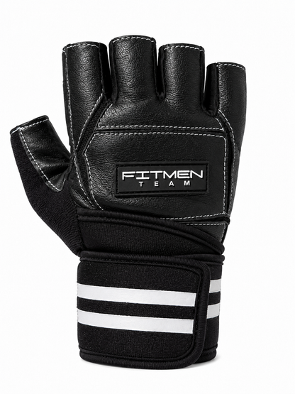 FitMenTeam® Fitness Gloves – 100% Genuine Leather, Foam Inner Lining & Rubberized Palm Grip for Enhanced Grip and Wrist Protection