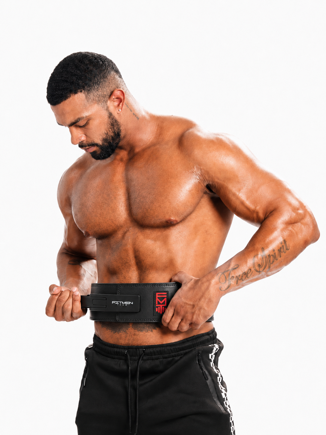 FitMenTeam® Men’s Powerlifting / Weightlifting Leather Belt – Premium Lumbar Support