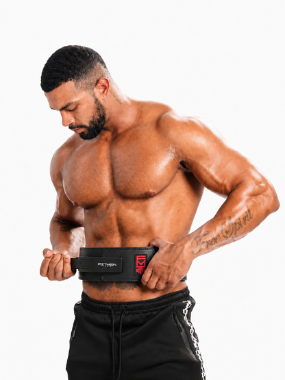 FitMenTeam® Men’s Powerlifting / Weightlifting Leather Belt – Premium Lumbar Support