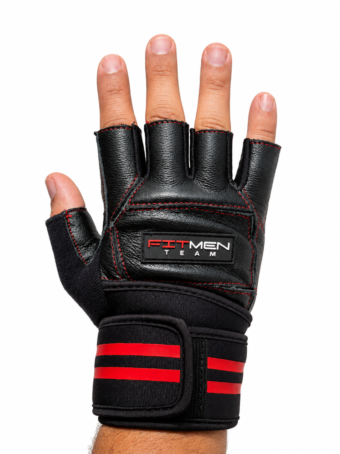 FitMenTeam® Fitness Gloves – 100% Genuine Leather, Foam Inner Lining & Rubberized Palm Grip for Enhanced Grip and Wrist Protection