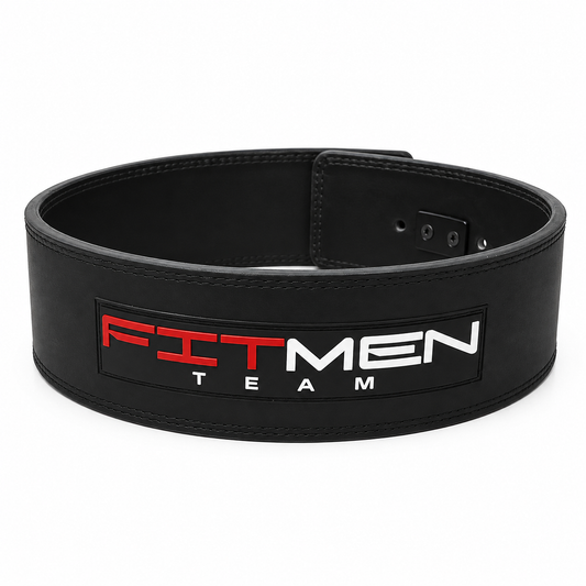 FitMenTeam® Men’s Powerlifting / Weightlifting Leather Belt – Premium Lumbar Support