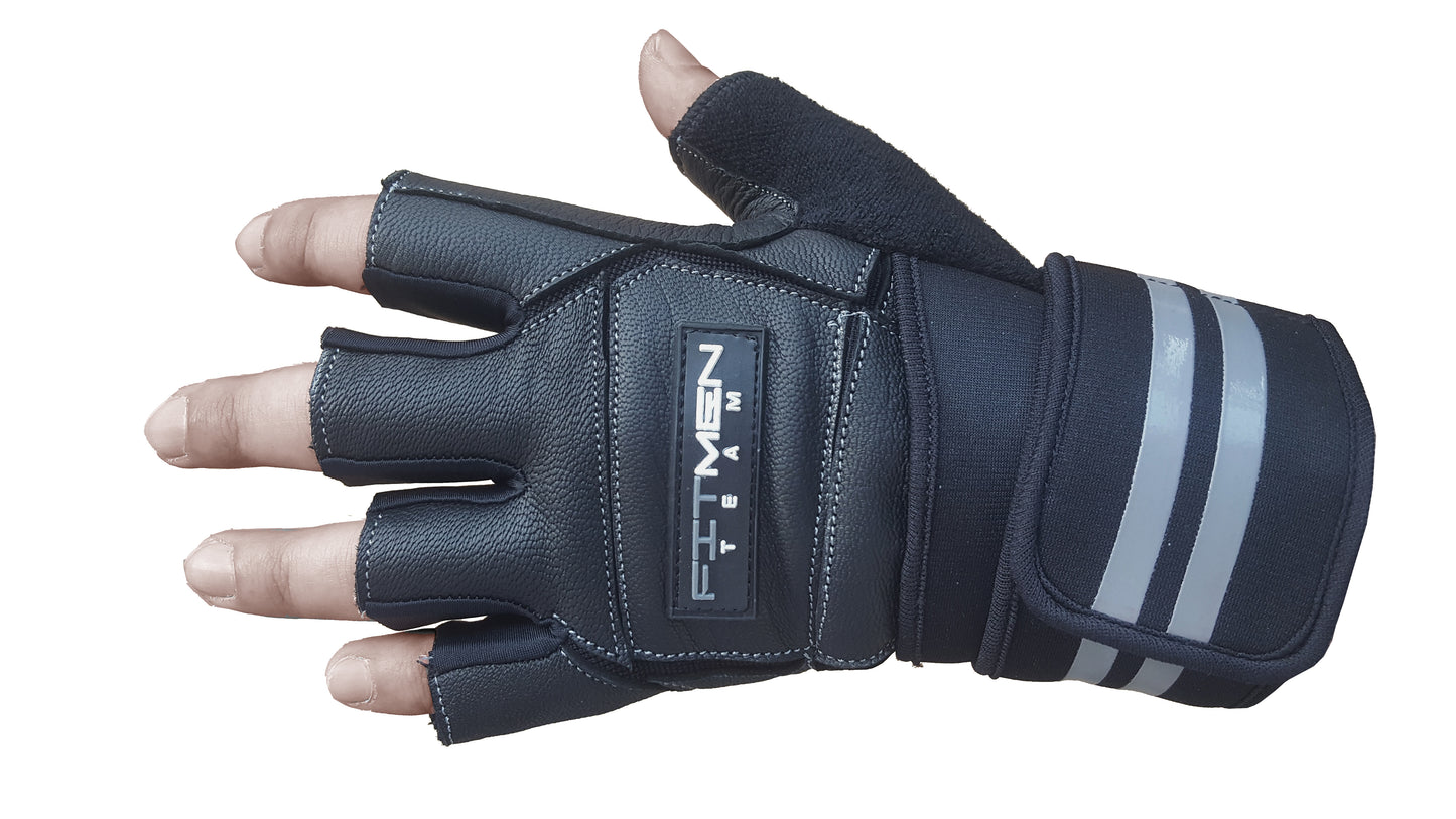 FitMenTeam® Fitness Gloves – 100% Genuine Leather, Foam Inner Lining & Rubberized Palm Grip for Enhanced Grip and Wrist Protection