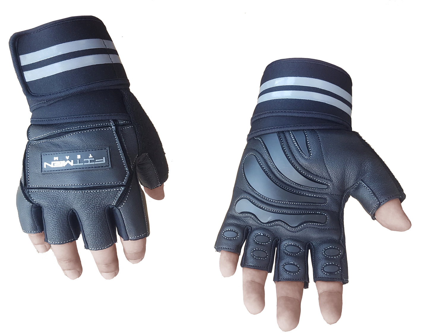 FitMenTeam® Fitness Gloves – 100% Genuine Leather, Foam Inner Lining & Rubberized Palm Grip for Enhanced Grip and Wrist Protection