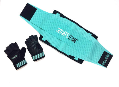 SquatsTeam - COMBO - Women's Waist Trainer Gym Belt + Lifting Gloves + Gym Hat Performance Combo for Lumbar Support & Core Stability - Save $37