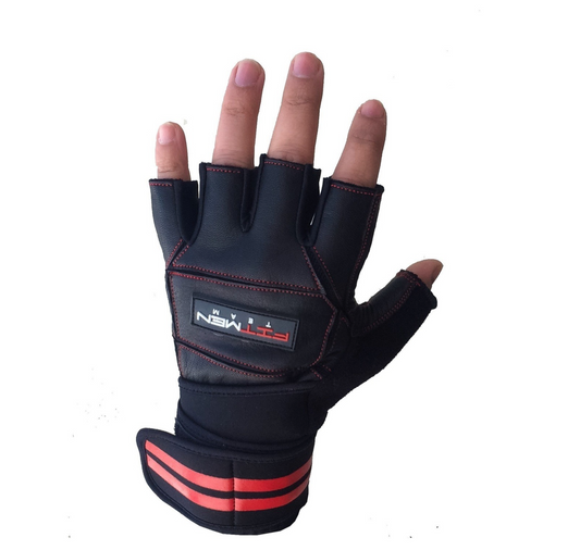 FITMENTEAM - ProGrip Fitness Gloves – Genuine Leather with Enhanced Grip & Wrist Support, Foam Padding, and Integrated Towels"