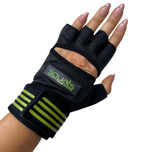 SQUATS TEAM - WOMEN'S ProGrip Fitness Gloves – Genuine Leather with Enhanced Grip & Wrist Support, Foam Padding, and Integrated Towels